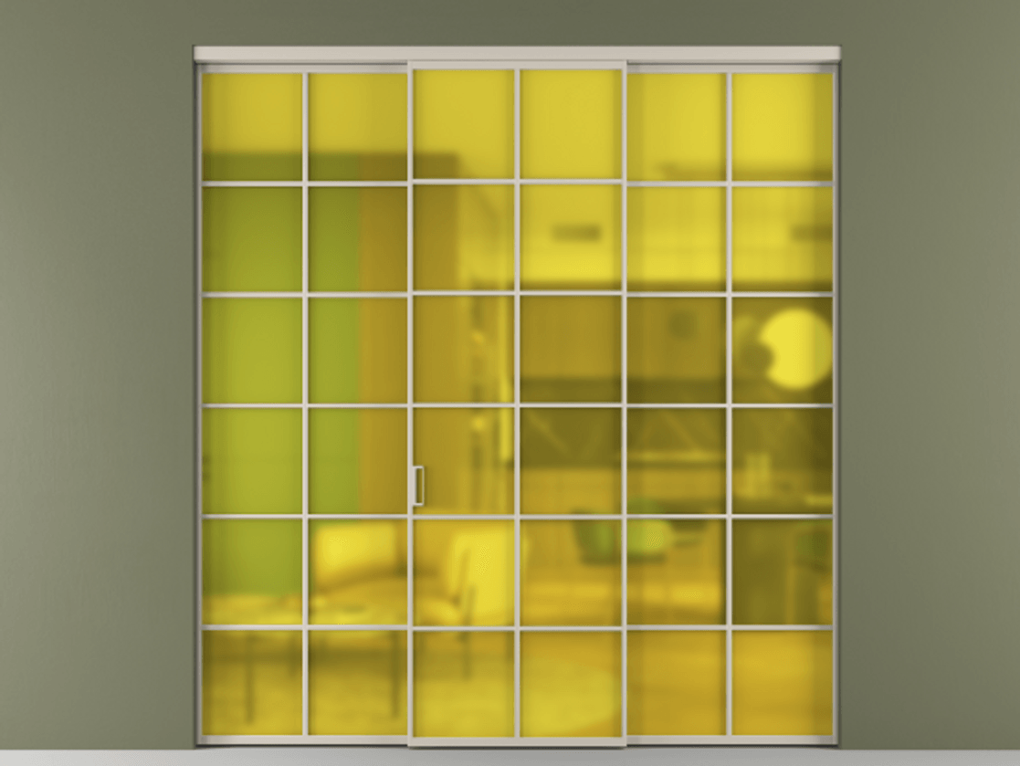 Перегородка Formato внутри проёма 3 створки АЛПР 040.05 Алюминий светло-бежевый Сатинированное жёлтое стекло, триплекс Цена 254825 ₽ | Volhovec