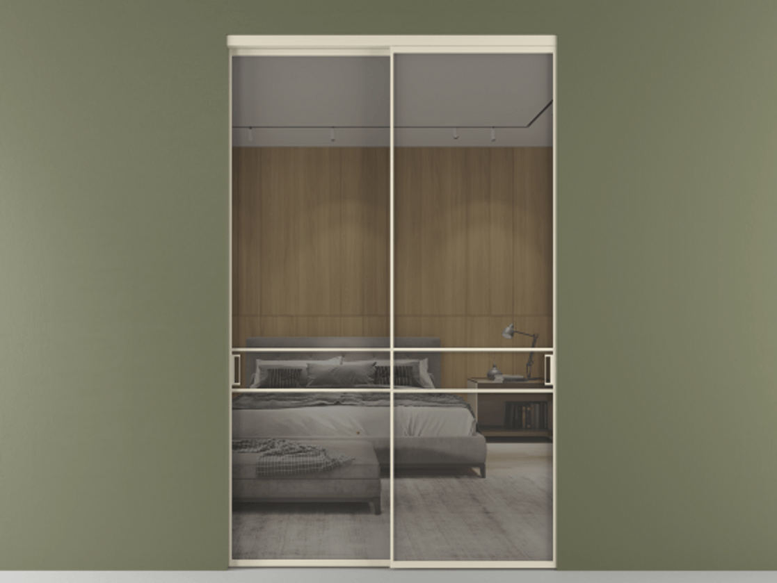 Перегородка Formato внутри проёма 2 створки АЛПР 040.02 Алюминий бежево-серый Рефлективное серое стекло "Stopsol", калёное Цена 478300 ₽  | Volhovec