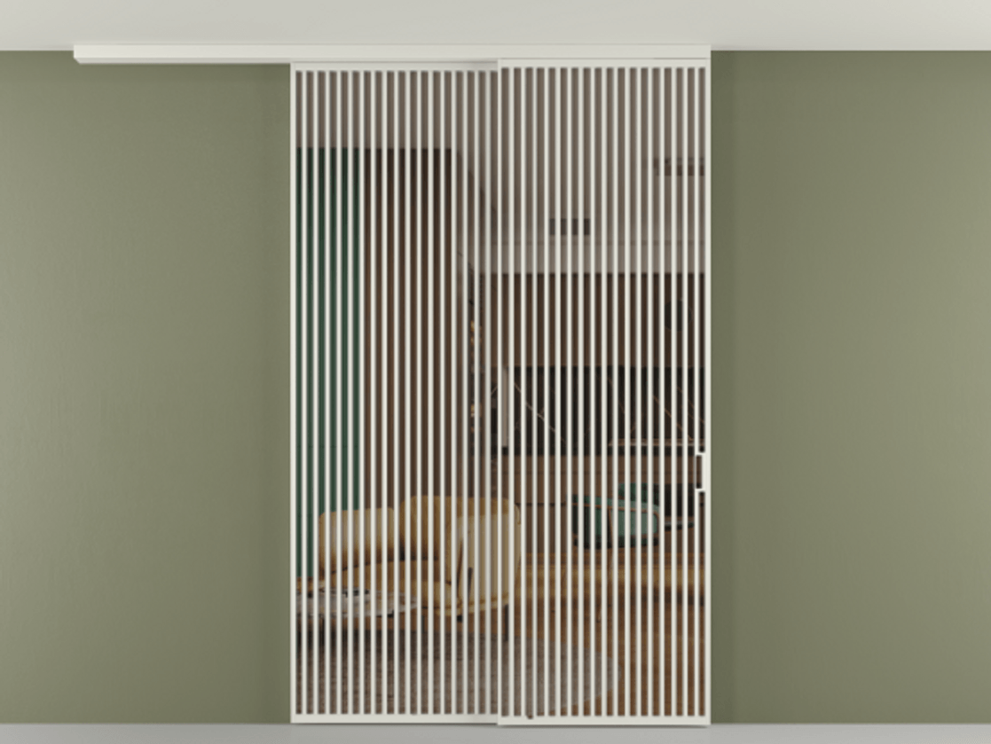 Перегородка Формато вдоль стены на потолок 2 створки с синхронным механизмом АЛПР 040.06 Алюминий серый Прозрачное бронзовое стекло, триплекс Цена 450456 ₽ | Volhovec