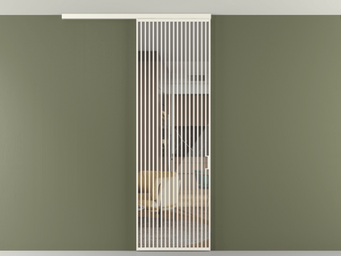 Перегородка Формато вдоль стены на потолок 1 створка АЛПР 040.06 Алюминий жемчужный Рефлективное прозрачное стекло "Стопсол", калёное Цена 193628 ₽ | Volhovec