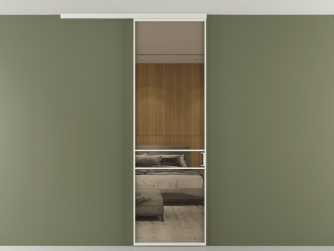 Перегородка Formato вдоль стены на потолок 1 створка АЛПР 040.02 Алюминий серый Рефлективное бронзовое стекло "Стопсол", калёное Цена 125510 ₽ | Volhovec