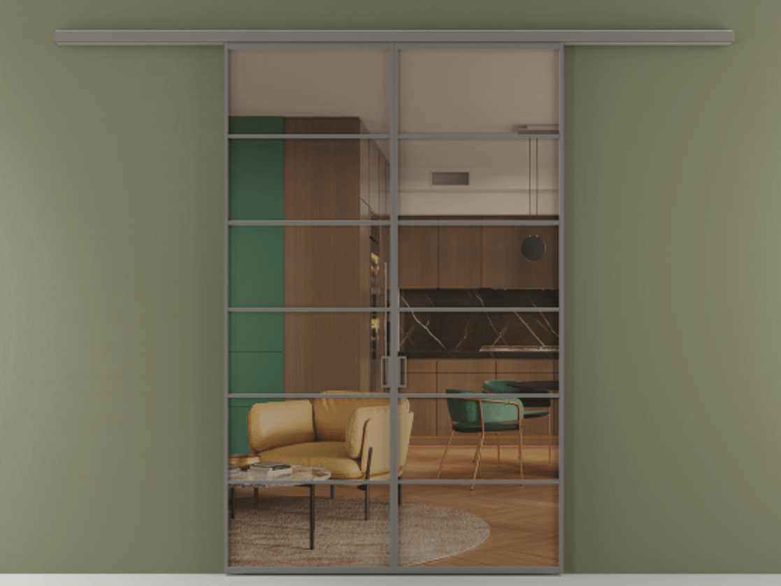 Перегородка Formato вдоль стены 2 створки АЛПР 040.04 Алюминий классический серый Прозрачное бронзовое стекло, триплекс Цена 1676560 AMD | Volhovec