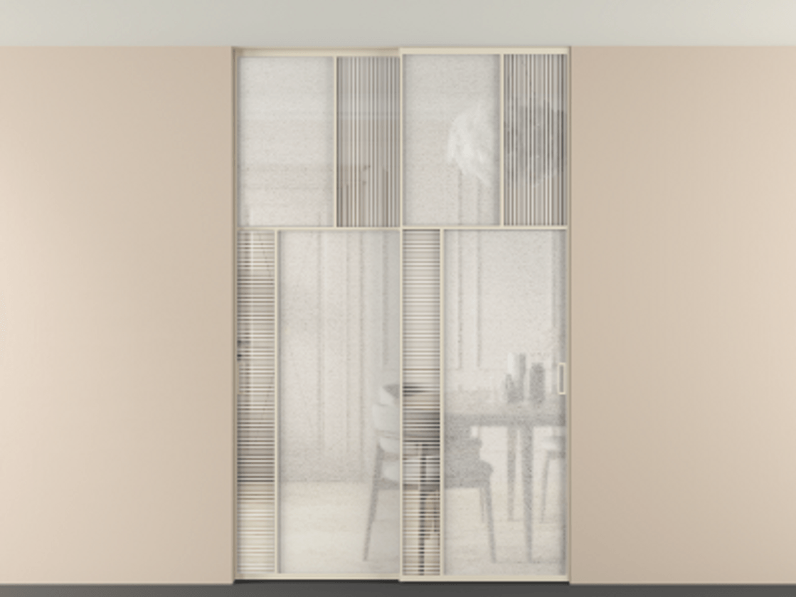 Перегородка Мозаик внутри проёма скрытое крепление в потолок 2 створки АЛПР 041.22 Алюминий бежево-серый Рифлёное стекло "Дюна", триплекс, 6 мм + Фактурное стекло "Лёд", триплекс. Цена 69137740 so'm . Фабрика дверей Волховец 8 (800) 551 43 19 Перегородка Мозаик внутри проёма скрытое крепление в потолок 2 створки АЛПР 041.22 Алюминий бежево-серый Рифлёное стекло "Дюна", триплекс, 6 мм + Фактурное стекло "Лёд", триплекс Цена 69137740 so'm | Volhovec