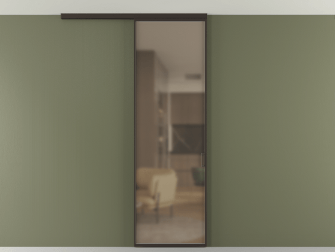 Перегородка Формато вдоль стены на потолок 1 створка АЛПР 040.01 Алюминий антрацит Сатинированное бронзовое стекло, триплекс Цена 92403 ₽ | Volhovec