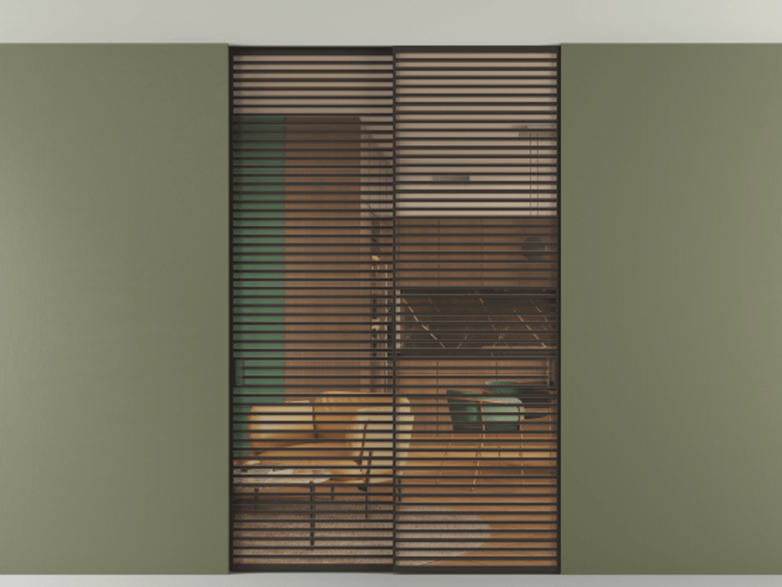 Перегородка Формато внутри проёма скрытое крепление в потолок 2 створки АЛПР 040.07 Алюминий антрацит Прозрачное оранжевое стекло, триплекс Цена 409915 ₽ | Volhovec