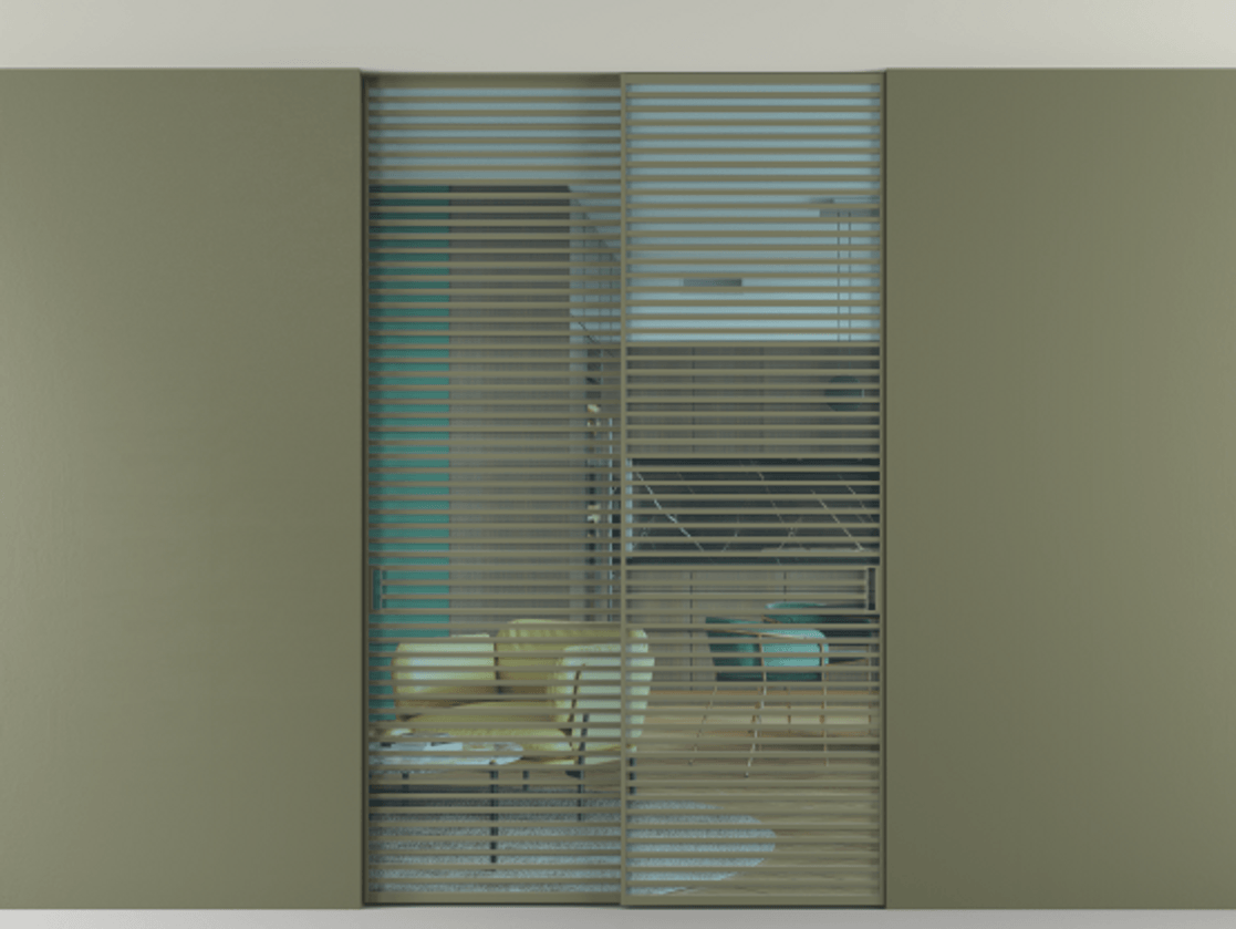 Перегородка Формато внутри проёма скрытое крепление в потолок 2 створки АЛПР 040.07 Алюминий оливковый тёмный Прозрачное голубое стекло, триплекс Цена 409915 ₽ | Volhovec