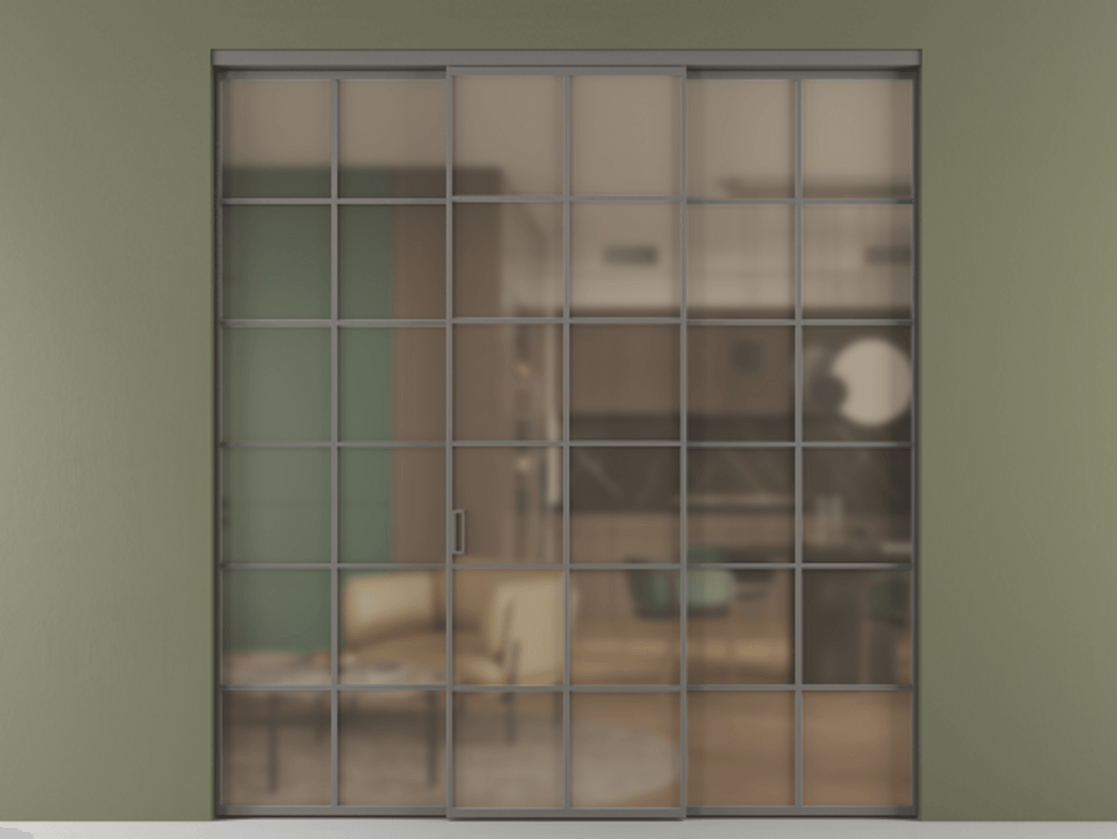 Перегородка Формато внутри проёма 3 створки АЛПР 040.05 Алюминий классический серый Сатинированное бронзовое стекло, триплекс Цена 254825 ₽ | Volhovec