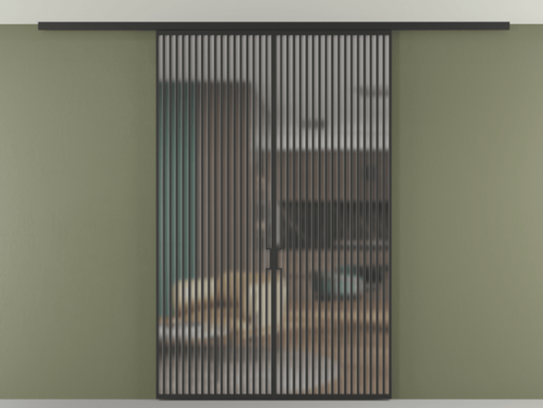 Перегородка Формато вдоль стены на потолок 2 створки АЛПР 040.06 Алюминий Черный Сатинированное стекло "Мателюкс Кристал Вижн", калёное, матовое, каленое 6 мм Цена 440160 ₽ | Volhovec