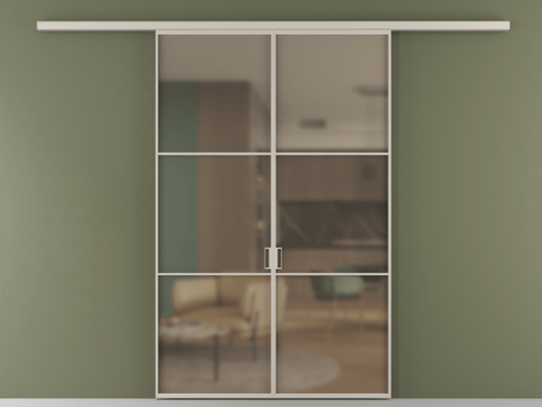 Перегородка Формато вдоль стены 2 створки АЛПР 040.03 Алюминий светло-бежевый Сатинированное бронзовое стекло, триплекс Цена 195450 ₽ | Volhovec