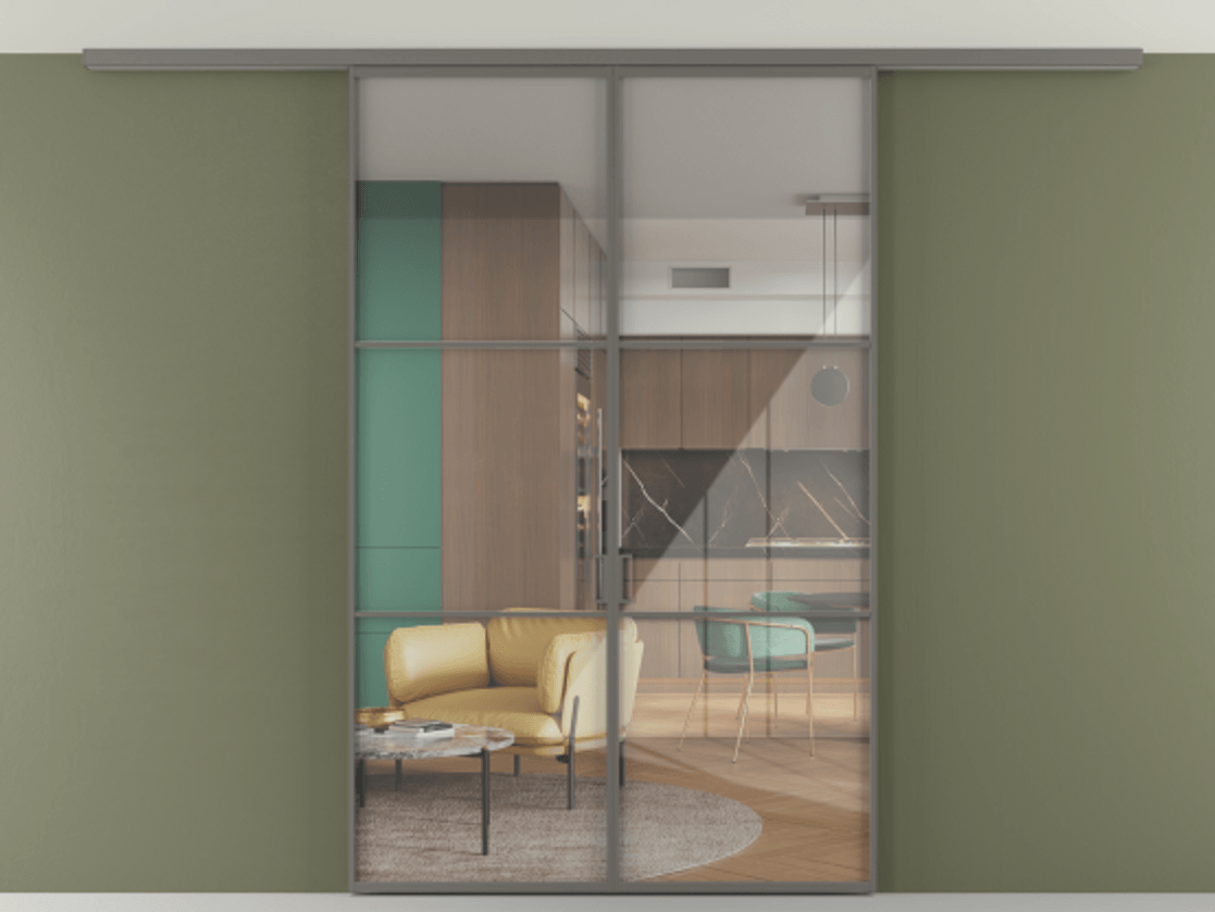 Перегородка Формато вдоль стены на потолок 2 створки АЛПР 040.03 Алюминий классический серый Рефлективное прозрачное стекло "Стопсол", калёное. Цена 207676 ₽ 1. Полотно 2 шт. (800/2100 мм)
2. Комплект установки раздвижной системы
3. Базовый комплект фурнитуры
4.Ручка Рондо. Фабрика дверей Волховец 8 (800) 551 43 19 Перегородка Формато вдоль стены на потолок 2 створки АЛПР 040.03 Алюминий классический серый Рефлективное прозрачное стекло "Стопсол", калёное Цена 207676 ₽ | Volhovec