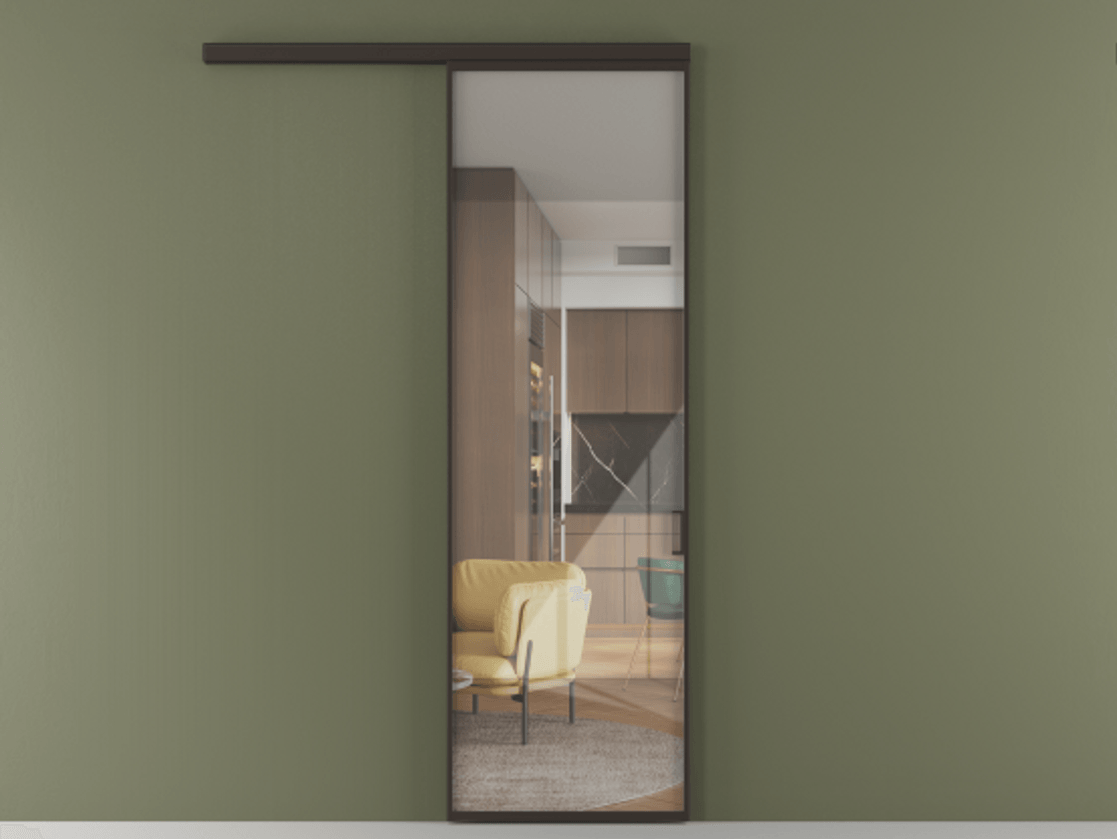 Перегородка Формато вдоль стены 1 створка АЛПР 040.01 Алюминий антрацит Рефлективное прозрачное стекло "Стопсол", калёное Цена 108160 ₽  | Volhovec