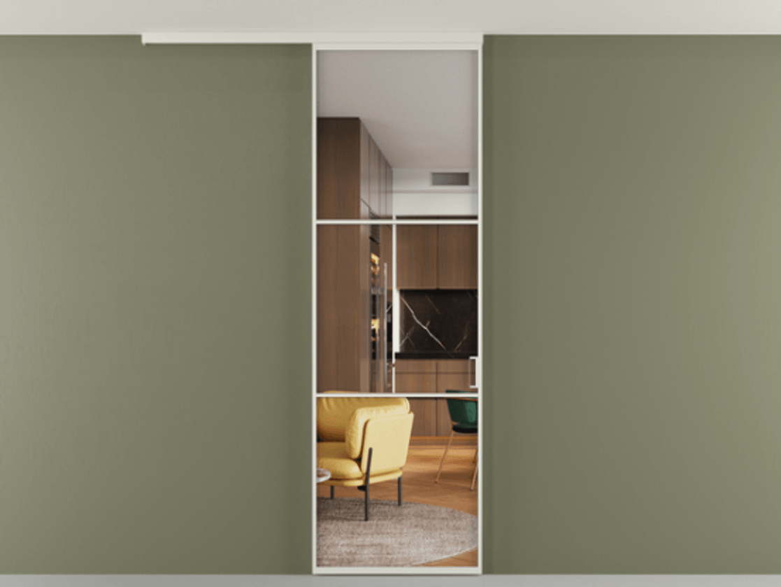 Перегородка Formato вдоль стены на потолок одностворчатая #VENDORCODE# #FURNISH# #GLASS# Цена #PRICE# #CURRENCY# | Volhovec