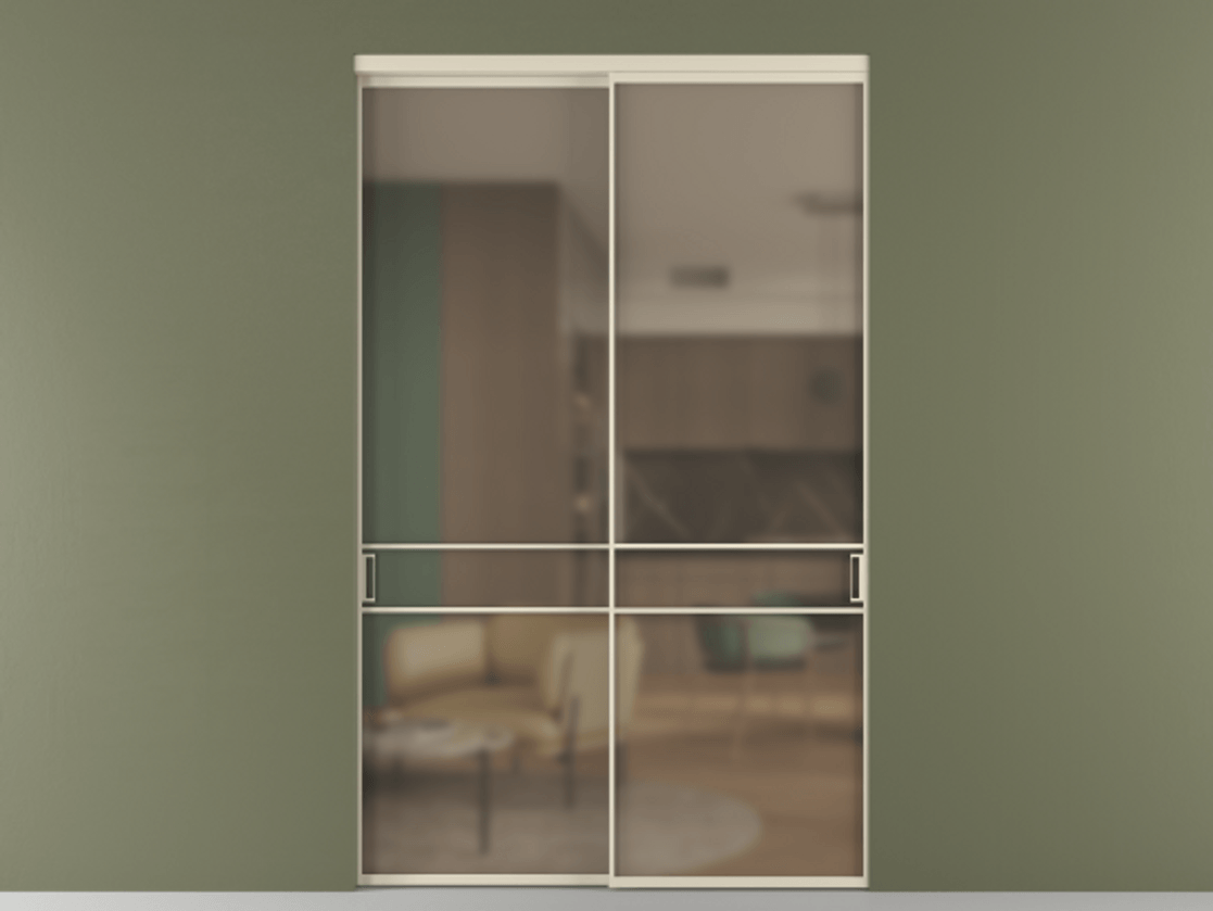 Перегородка Formato внутри проёма 2 створки АЛПР 040.02 Алюминий бежево-серый Сатинированное бронзовое стекло, триплекс Цена 462300 ₽  | Volhovec