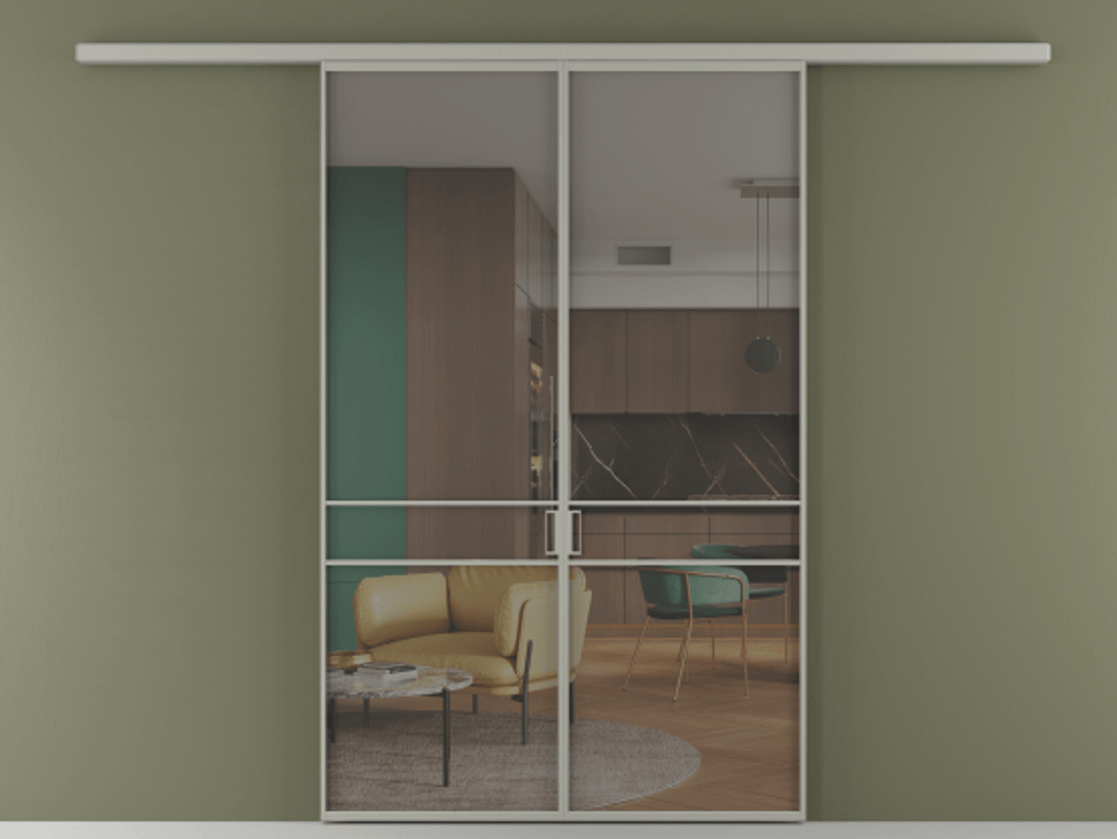 Перегородка Formato вдоль стены 2 створки АЛПР 040.02 Алюминий нейтральный серый Прозрачное серое стекло, триплекс Цена 233000 ₽ | Volhovec