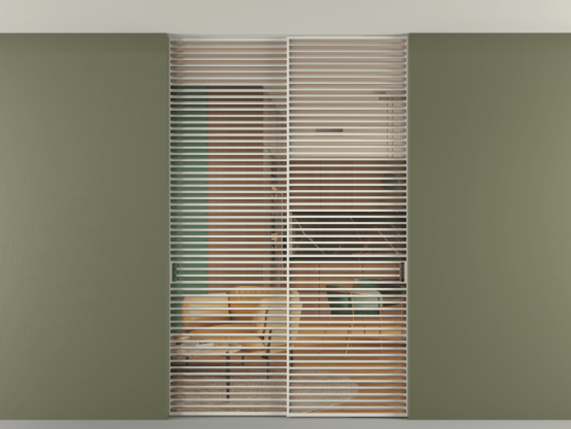 Перегородка Formato внутри проёма скрытое крепление в потолок 2 створки АЛПР 040.07 Алюминий Белый Прозрачное оранжевое стекло, триплекс Цена 396220 ₽ | Volhovec