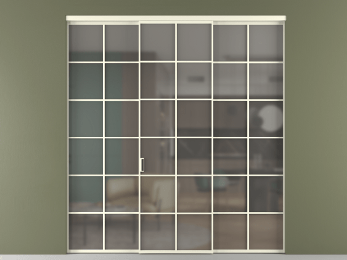 Перегородка Формато внутри проёма 3 створки АЛПР 040.05 Алюминий молочно-белый Сатинированное серое стекло, триплекс Цена 254825 ₽ | Volhovec