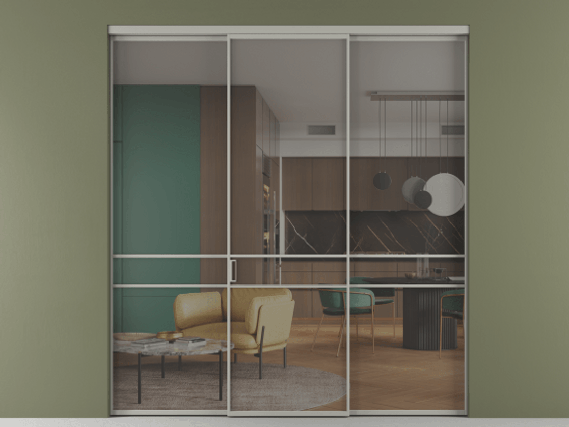 Перегородка Формато внутри проёма 3 створки АЛПР 040.02 Алюминий нейтральный серый Прозрачное серое стекло, триплекс Цена 237275 ₽ | Volhovec