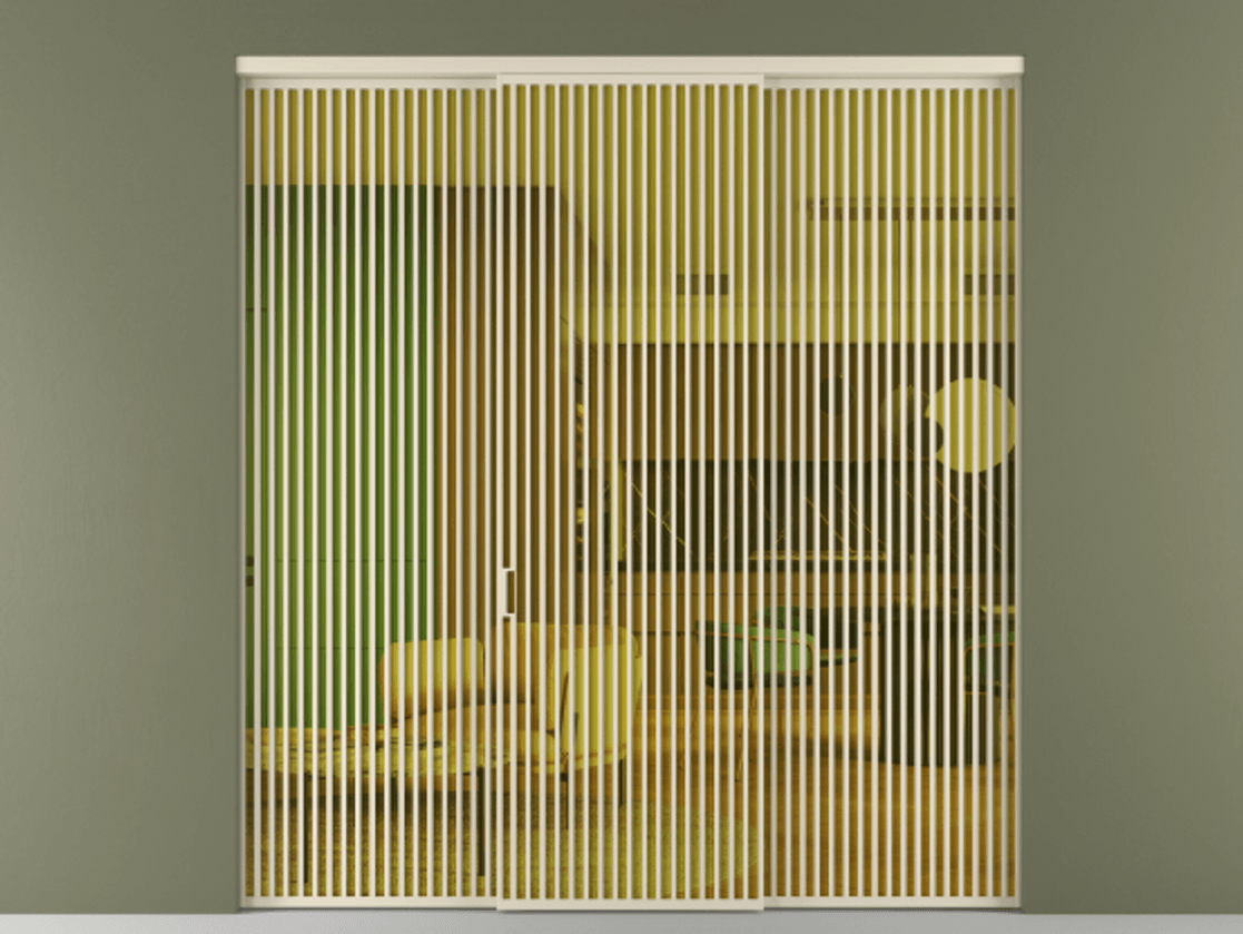 Перегородка Formato внутри проёма 3 створки АЛПР 040.06 Алюминий бежево-серый Прозрачное жёлтое стекло, триплекс Цена 483740 ₽ | Volhovec