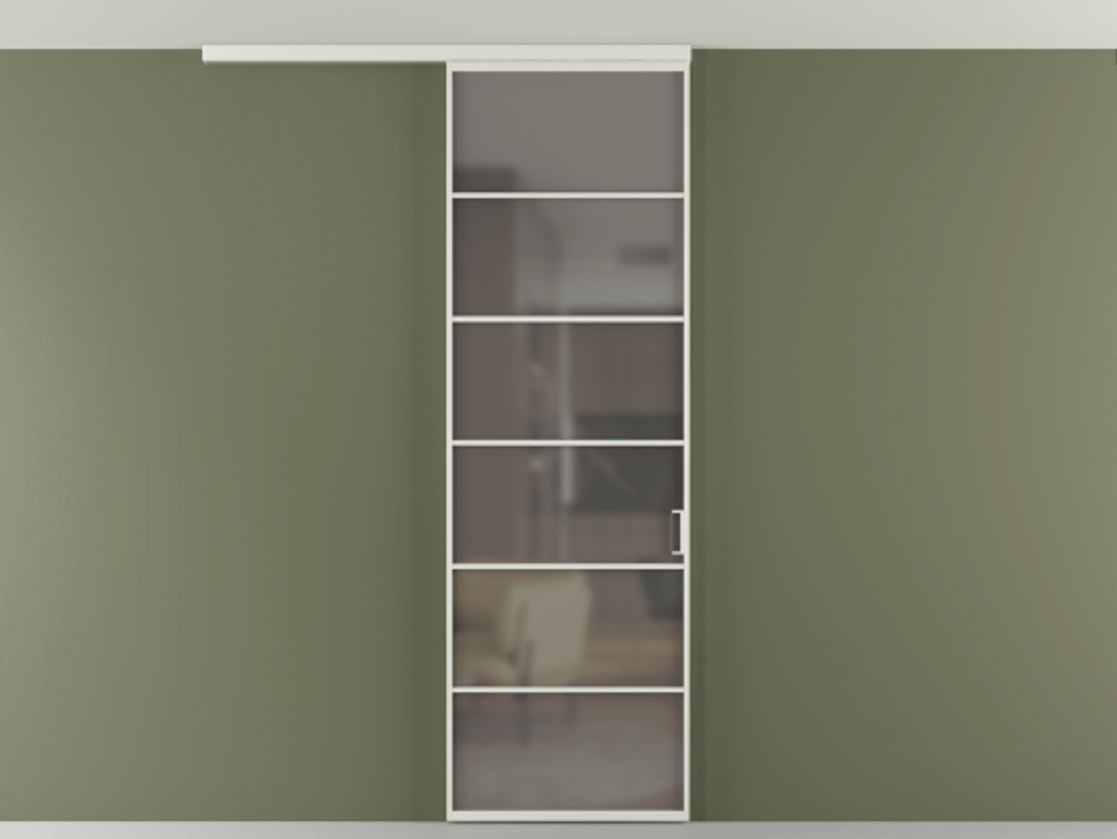 Перегородка Формато вдоль стены на потолок 1 створка АЛПР 040.04 Алюминий серый Сатинированное серое стекло, триплекс Цена 107852 ₽ | Volhovec