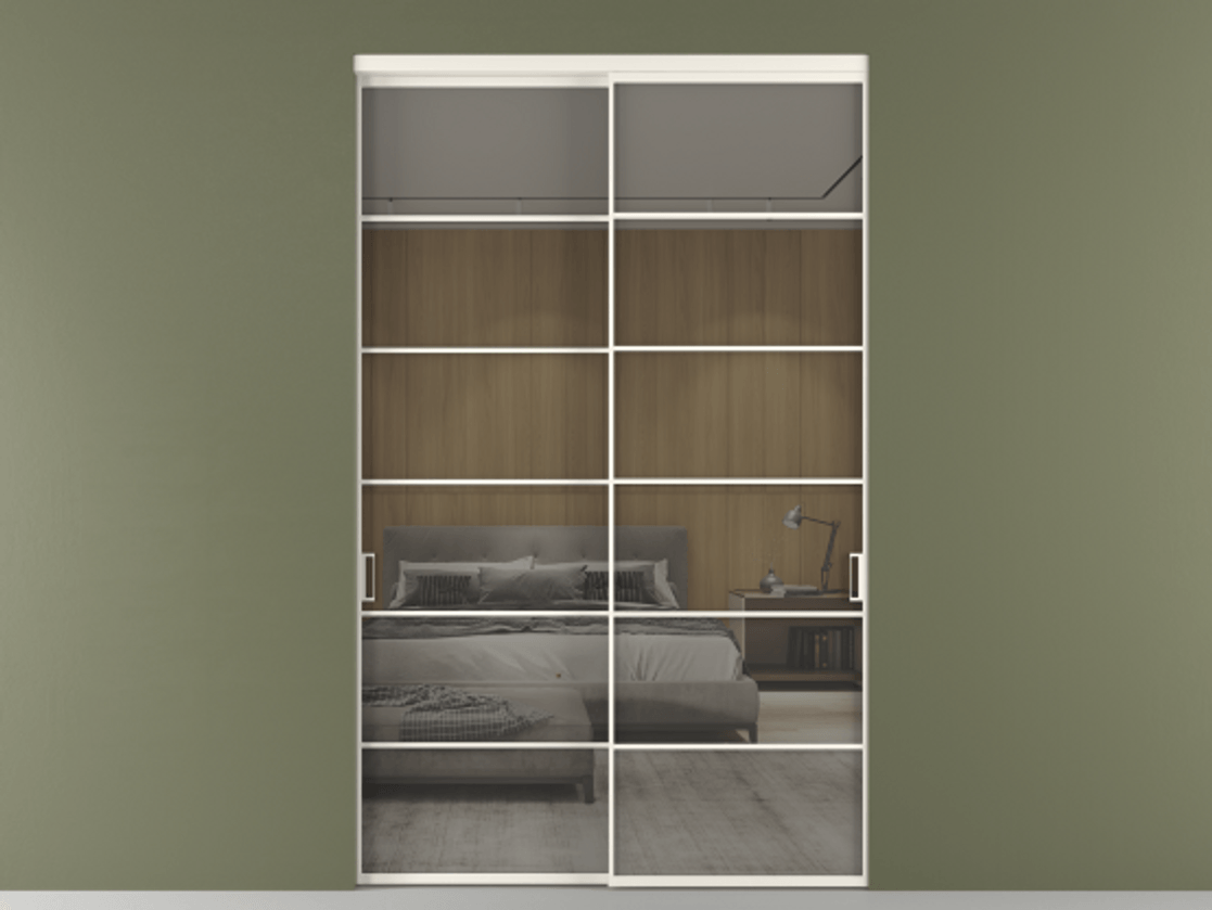 Перегородка Формато внутри проёма 2 створки АЛПР 040.04 Алюминий пудровый белый Рефлективное серое стекло "Стопсол", калёное Цена 493900 ₽  | Volhovec