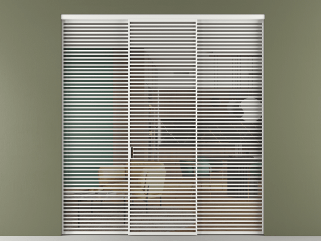 Перегородка Формато внутри проёма 3 створки АЛПР 040.07 Алюминий белоснежный Прозрачное серое стекло, триплекс Цена 507930 ₽ | Volhovec