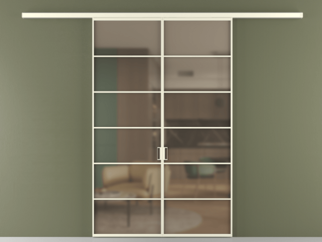 Перегородка Формато вдоль стены 2 створки АЛПР 040.04 Алюминий молочно-белый Сатинированное бронзовое стекло, триплекс Цена 207150 ₽ | Volhovec