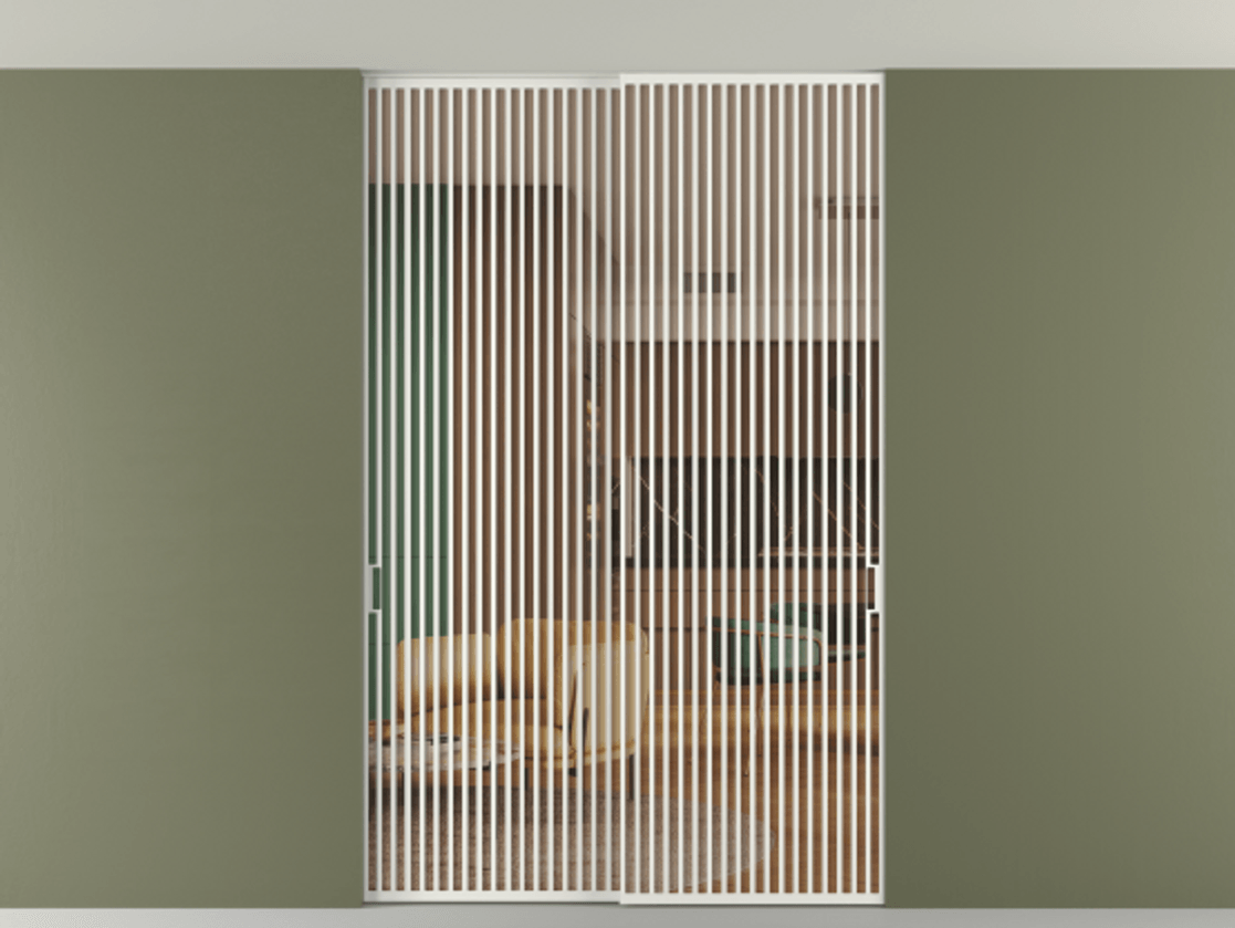 Перегородка Формато внутри проёма скрытое крепление в потолок 2 створки АЛПР 040.06 Алюминий светло-серый Прозрачное оранжевое стекло, триплекс Цена 409915 ₽ | Volhovec