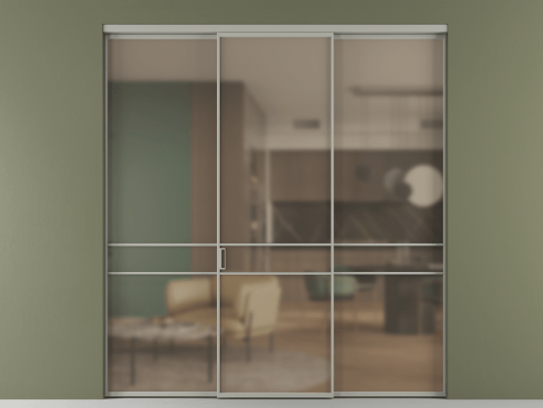 Перегородка Формато внутри проёма 3 створки АЛПР 040.02 Алюминий нейтральный серый Сатинированное бронзовое стекло, триплекс Цена 1600180 AMD | Volhovec