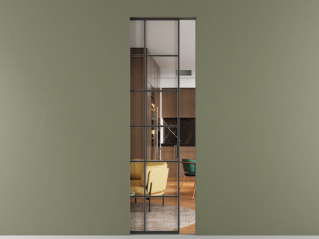 Перегородка Formato скрытый пенал 1 створка АЛПР 040.05 Алюминий Черный Прозрачное стекло "Crystal Vision", калёное Цена 182200 ₽ | Volhovec