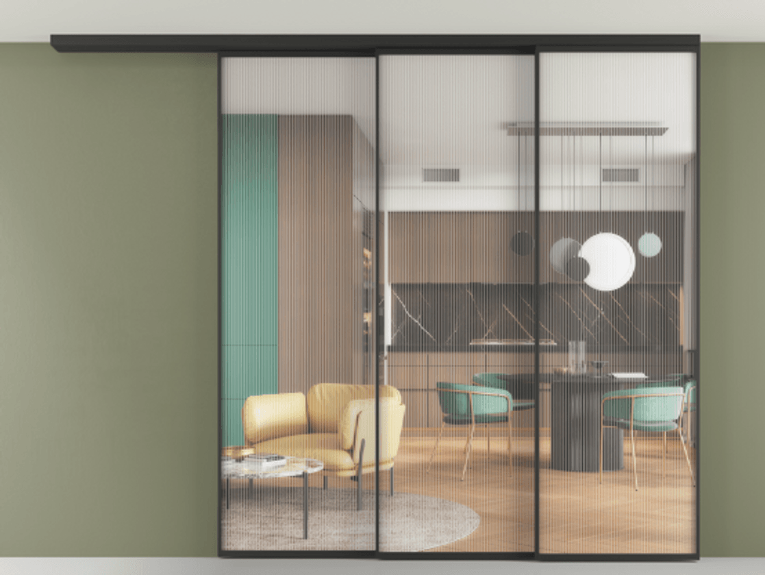 Перегородка Формато вдоль стены на потолок 3 створки с синхронным механизмом АЛПР 040.01 Алюминий Черный Рифлёное стекло "Мору", триплекс. Скрытый короб ЧЕР Цена 382832 ₽ 1. Полотно 2 шт. (800/2100 мм)
2. Комплект установки раздвижной системы
3. Базовый комплект фурнитуры
4.Ручка Рондо. Фабрика дверей Волховец 8 (800) 551 43 19 Перегородка Формато вдоль стены на потолок 3 створки с синхронным механизмом АЛПР 040.01 Алюминий Черный Рифлёное стекло "Мору", триплекс Цена 382832 ₽ | Volhovec