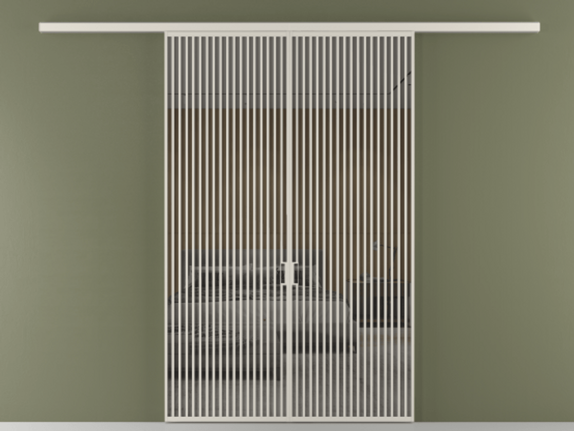 Перегородка Formato вдоль стены 2 створки АЛПР 040.06 Алюминий облачно-серый Рефлективное серое стекло "Stopsol", калёное Цена 445000 ₽ | Volhovec