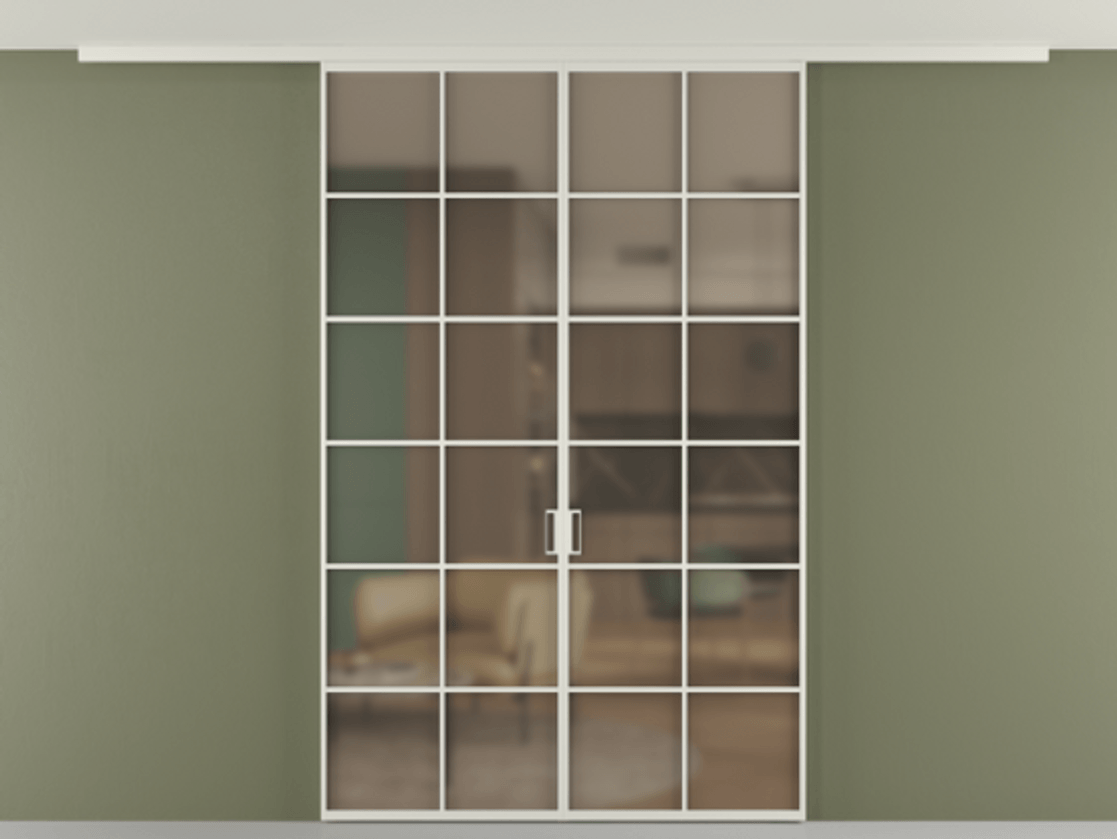 Перегородка Формато вдоль стены на потолок 2 створки АЛПР 040.05 Алюминий Белый Сатинированное бронзовое стекло, триплекс Цена 235180 ₽ | Volhovec