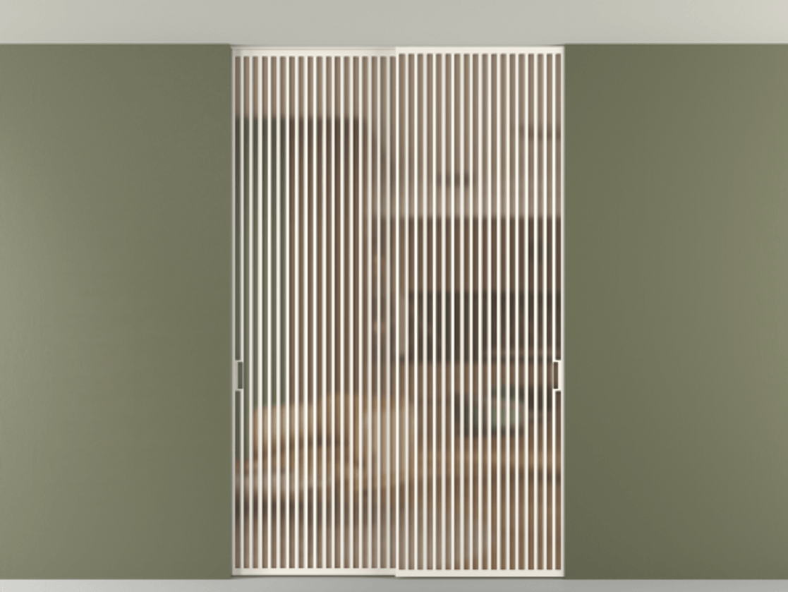 Перегородка Формато внутри проёма скрытое крепление в потолок 2 створки АЛПР 040.06 Алюминий пудровый белый Сатинированное оранжевое стекло, триплекс Цена 409915 ₽ | Volhovec