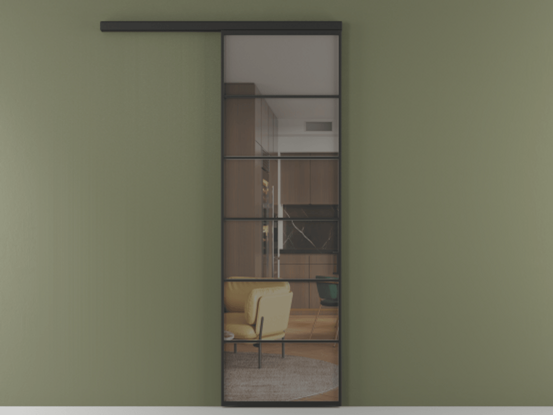 Перегородка Формато вдоль стены 1 створка АЛПР 040.04 Алюминий Черный Прозрачное серое стекло, триплекс Цена 107820 ₽  | Volhovec