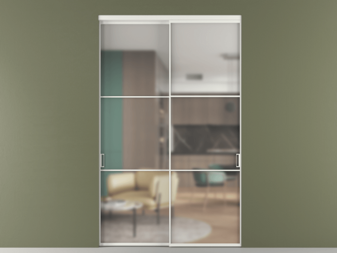 Перегородка Формато внутри проёма 2 створки АЛПР 040.03 Алюминий светло-серый Сатинированное стекло "Мателюкс Кристал Вижн", калёное, матовое, каленое 6 мм Цена 478300 ₽  | Volhovec