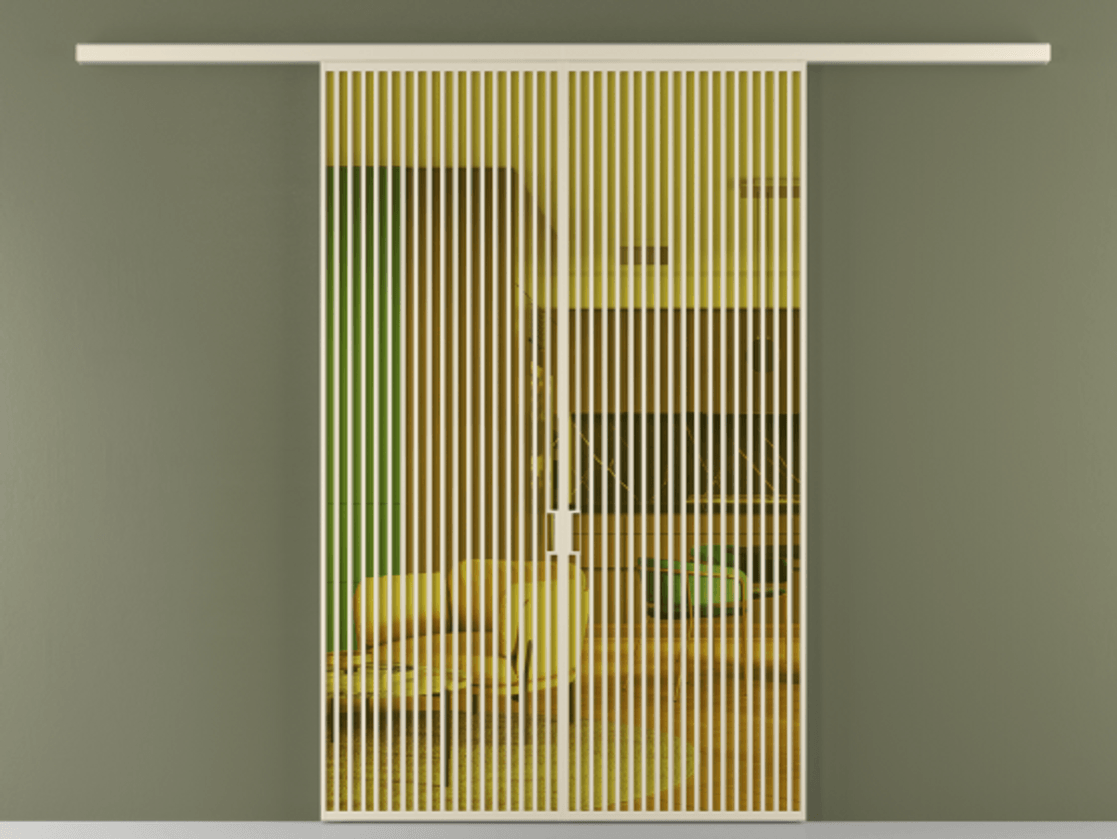 Перегородка Formato вдоль стены 2 створки АЛПР 040.06 Алюминий бежево-серый Прозрачное жёлтое стекло, триплекс Цена 429000 ₽ | Volhovec