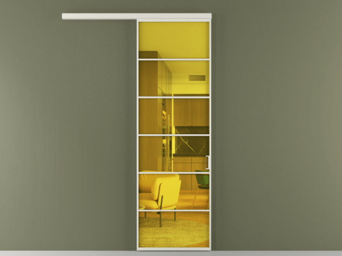 Перегородка Формато вдоль стены 1 створка АЛПР 040.04 Алюминий Белый Прозрачное жёлтое стекло, триплекс Цена 107820 ₽  | Volhovec