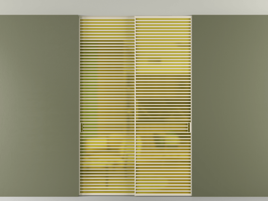 Перегородка Формато внутри проёма скрытое крепление в потолок 2 створки АЛПР 040.07 Алюминий бежево-серый Сатинированное жёлтое стекло, триплекс Цена 409915 ₽ | Volhovec