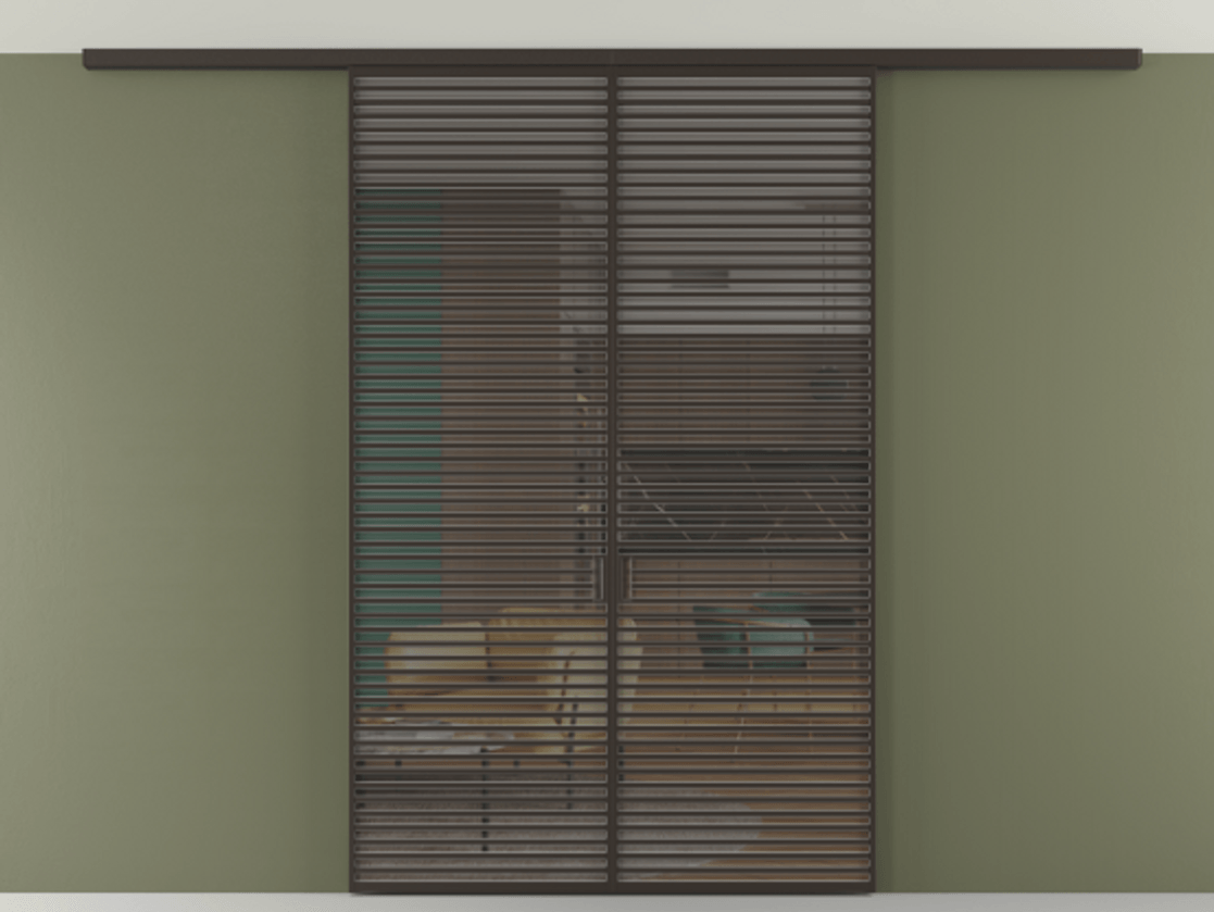 Перегородка Формато вдоль стены на потолок 2 створки АЛПР 040.07 Алюминий антрацит Прозрачное серое стекло, триплекс Цена 367356 ₽ | Volhovec