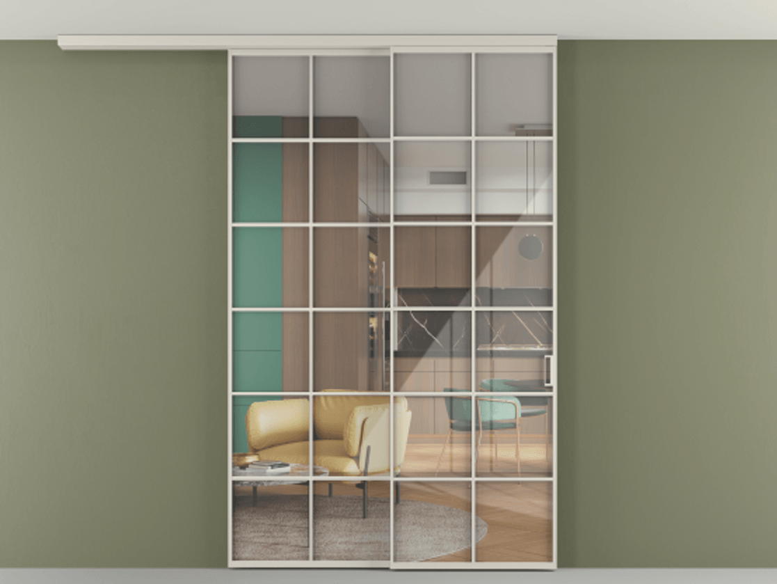 Перегородка Формато вдоль стены на потолок 2 створки с синхронным механизмом АЛПР 040.05 Алюминий облачно-серый Рефлективное прозрачное стекло "Стопсол", калёное. Цена 304504 ₽ 1. Полотно 2 шт. (800/2100 мм)
2. Комплект установки раздвижной системы
3. Базовый комплект фурнитуры
4.Ручка Рондо. Фабрика дверей Волховец 8 (800) 551 43 19 Перегородка Формато вдоль стены на потолок 2 створки с синхронным механизмом АЛПР 040.05 Алюминий облачно-серый Рефлективное прозрачное стекло "Стопсол", калёное Цена 304504 ₽ | Volhovec