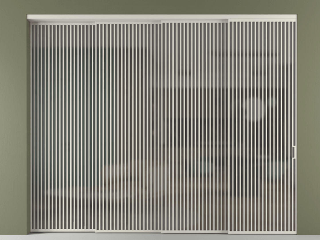 Перегородка Формато внутри проёма 4 створки с синхронным механизмом АЛПР 040.06 Алюминий тёплый серый Сатинированное серое стекло, триплекс Цена 777320 ₽ | Volhovec