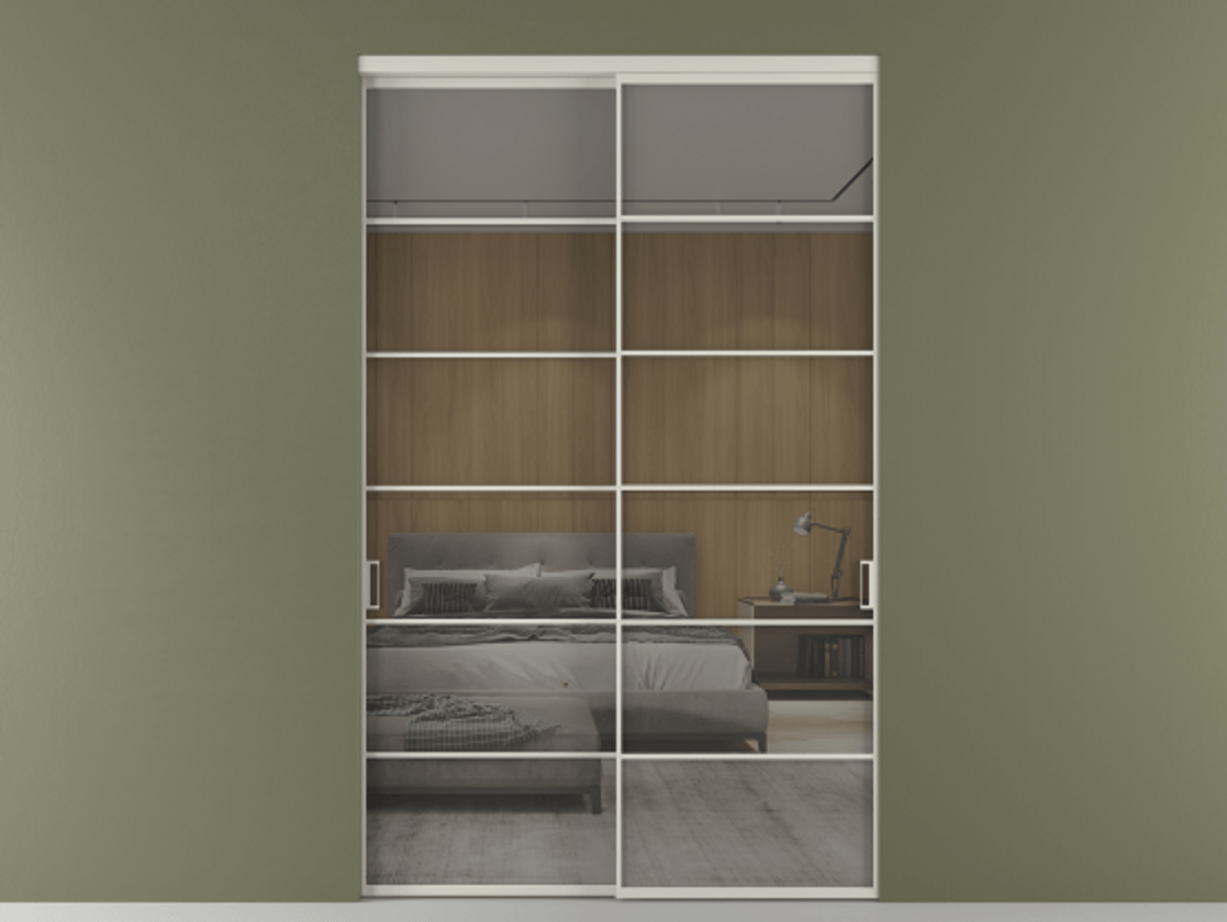 Перегородка Formato внутри проёма 2 створки АЛПР 040.04 Алюминий тёплый серый Рефлективное серое стекло "Stopsol", калёное Цена 493900 ₽  | Volhovec