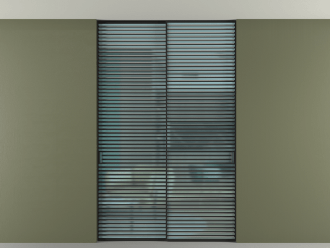 Перегородка Формато внутри проёма скрытое крепление в потолок 2 створки АЛПР 040.07 Алюминий Черный Сатинированное голубое стекло, триплекс Цена 396220 ₽ | Volhovec