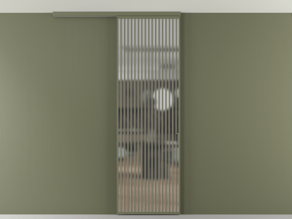 Перегородка Формато вдоль стены на потолок 1 створка АЛПР 040.06 Алюминий оливковый тёмный Сатинированное стекло "Мателюкс Кристал Вижн", калёное, матовое, каленое 6 мм Цена 193628 ₽ | Volhovec