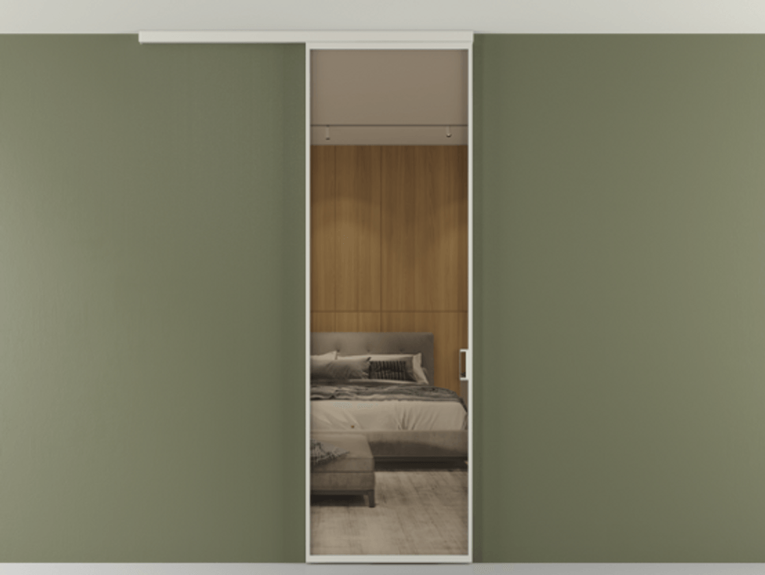 Перегородка Формато вдоль стены на потолок 1 створка АЛПР 040.01 Алюминий тёплый серый Рефлективное бронзовое стекло "Стопсол", калёное Цена 119570 ₽ | Volhovec