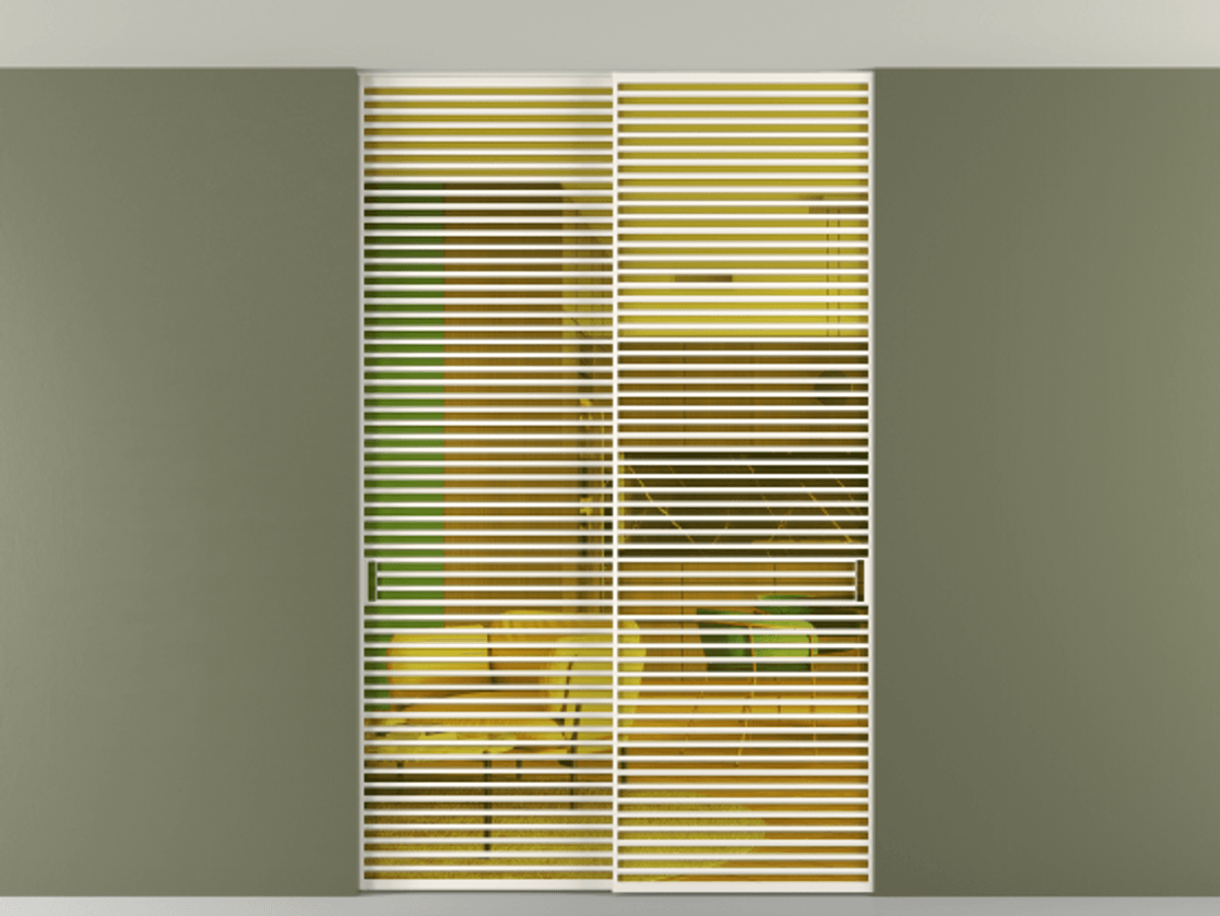 Перегородка Формато внутри проёма скрытое крепление в потолок 2 створки АЛПР 040.07 Алюминий пудровый белый Прозрачное жёлтое стекло, триплекс Цена 409915 ₽ | Volhovec