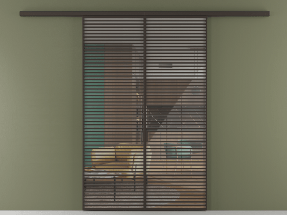 Перегородка Формато вдоль стены 2 створки АЛПР 040.07 Алюминий антрацит Рефлективное прозрачное стекло "Стопсол", калёное Цена 445000 ₽ | Volhovec