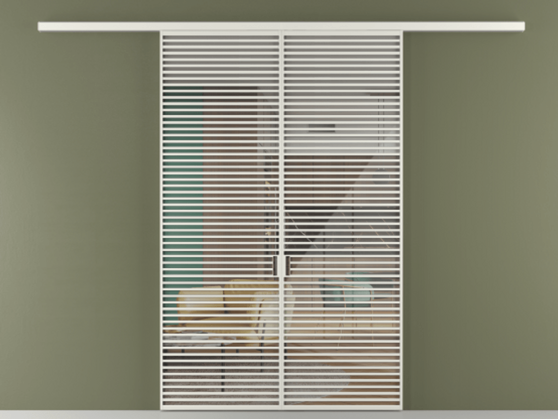 Перегородка Формато вдоль стены 2 створки АЛПР 040.07 Алюминий серый Рефлективное прозрачное стекло "Стопсол", калёное Цена 23200 AZE | Volhovec