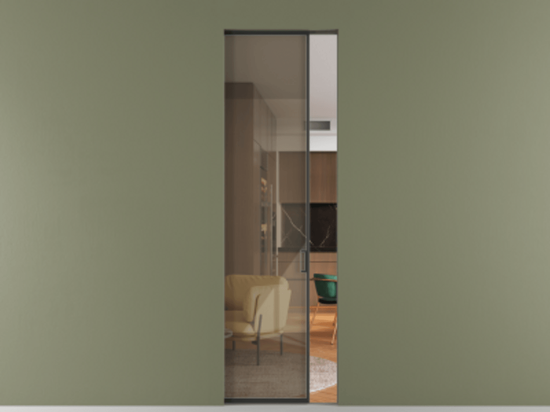 Перегородка Formato скрытый пенал 1 створка АЛПР 040.01 Алюминий Черный Рефлективное бронзовое стекло "Stopsol", калёное Цена 169600 ₽ | Volhovec