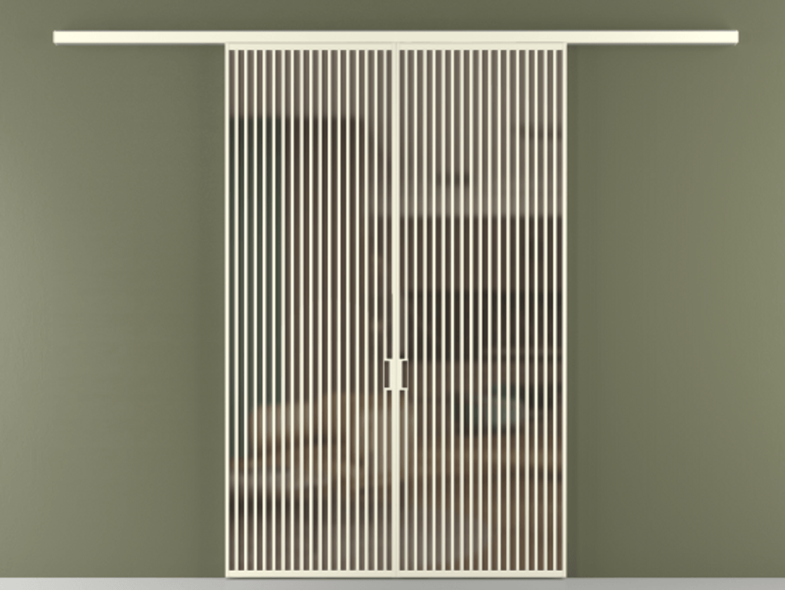 Перегородка Формато вдоль стены 2 створки АЛПР 040.06 Алюминий молочно-белый Сатинированное бронзовое стекло, триплекс Цена 342450 ₽ | Volhovec